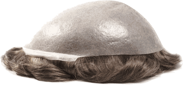 A skin base hair system, photographed off the head.